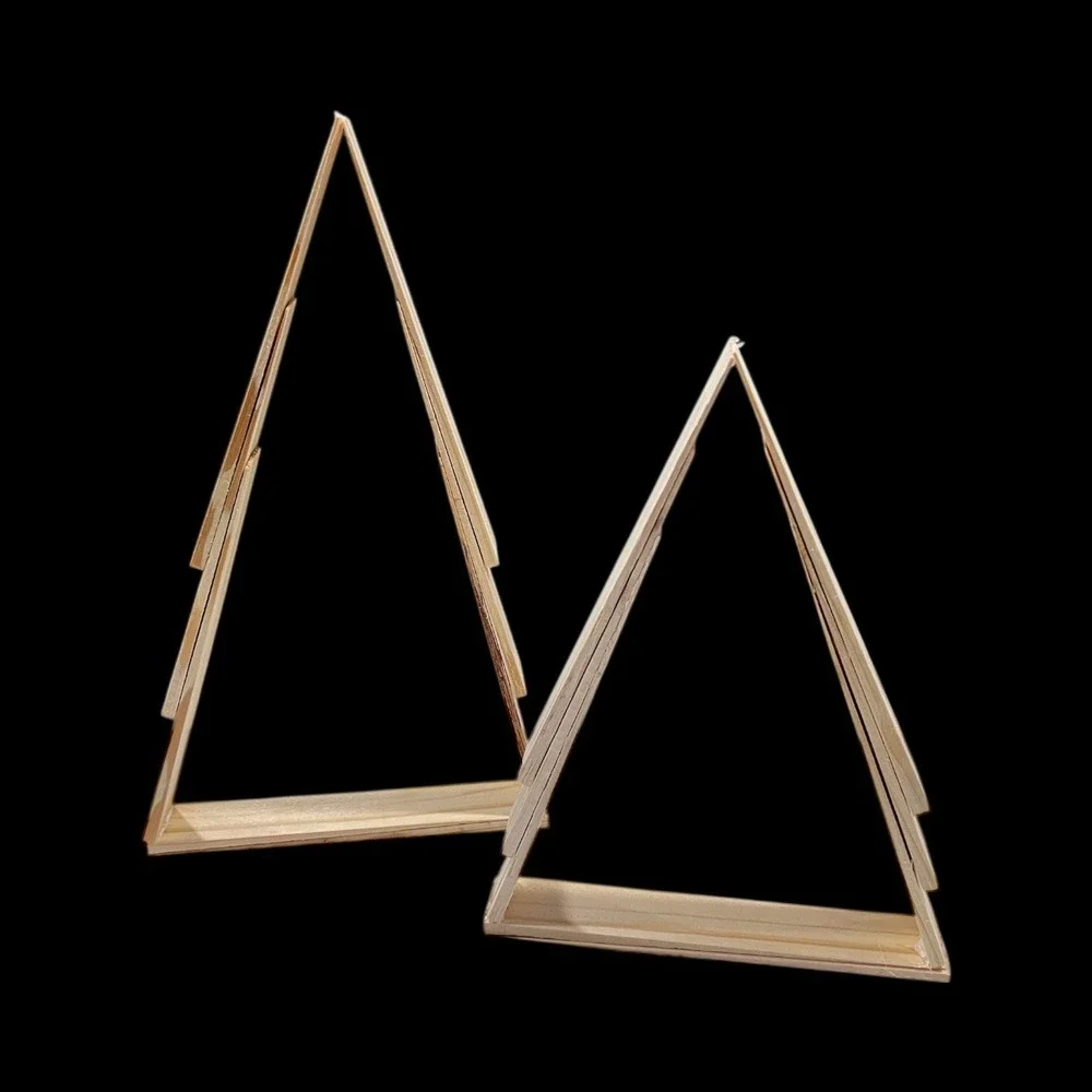 Set of 3 Wooden Pine Triangle Christmas Tree Display‎ Decor